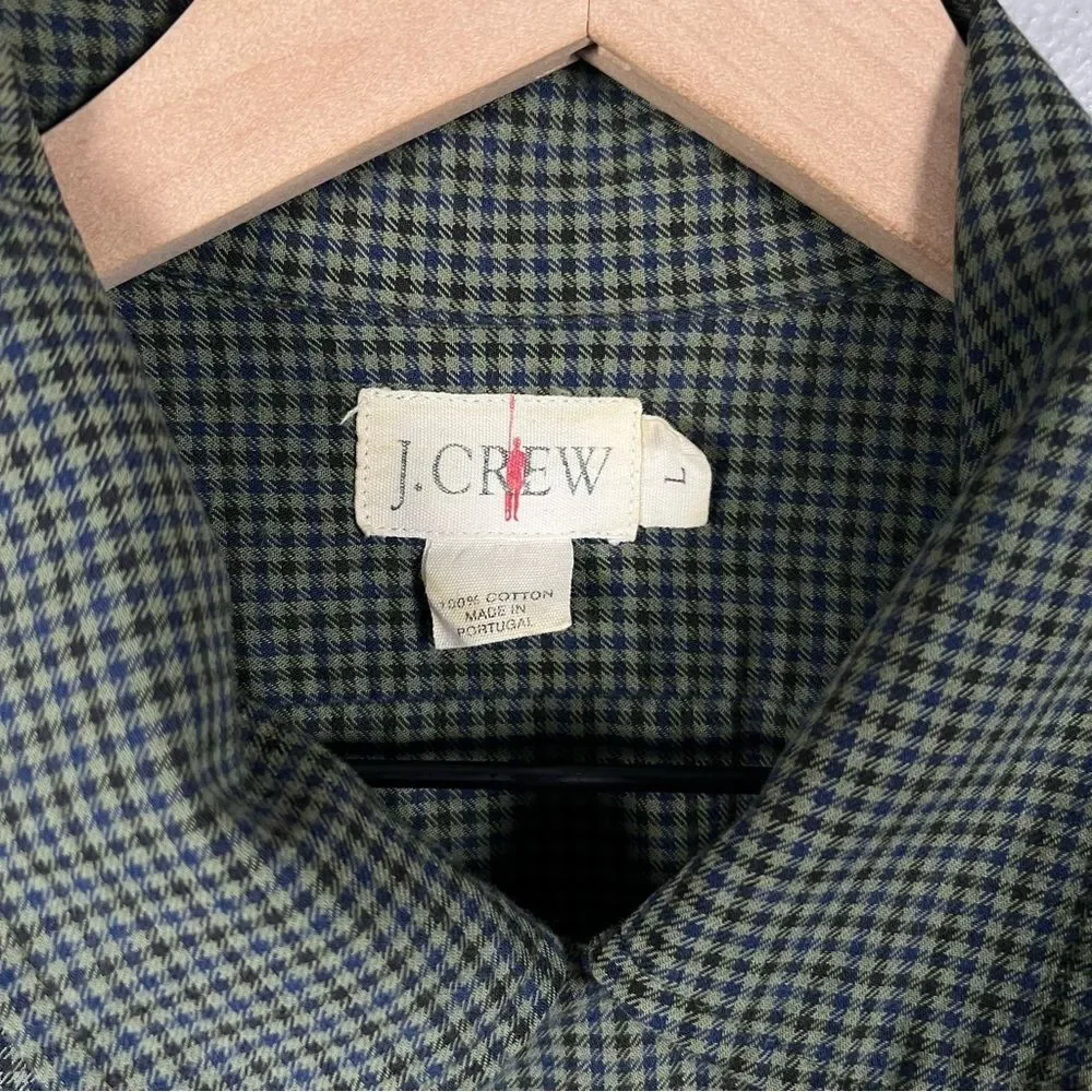 J.Crew Oarsman VTG Men L Y2K Grunge Gingham Flannel Button Down Shirt Green/Blue